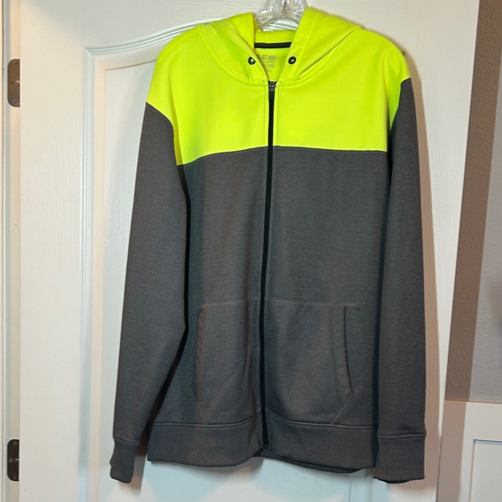 American Eagle Neon Yellow & Gray Full Zip Sweatshirt - Men's XXL